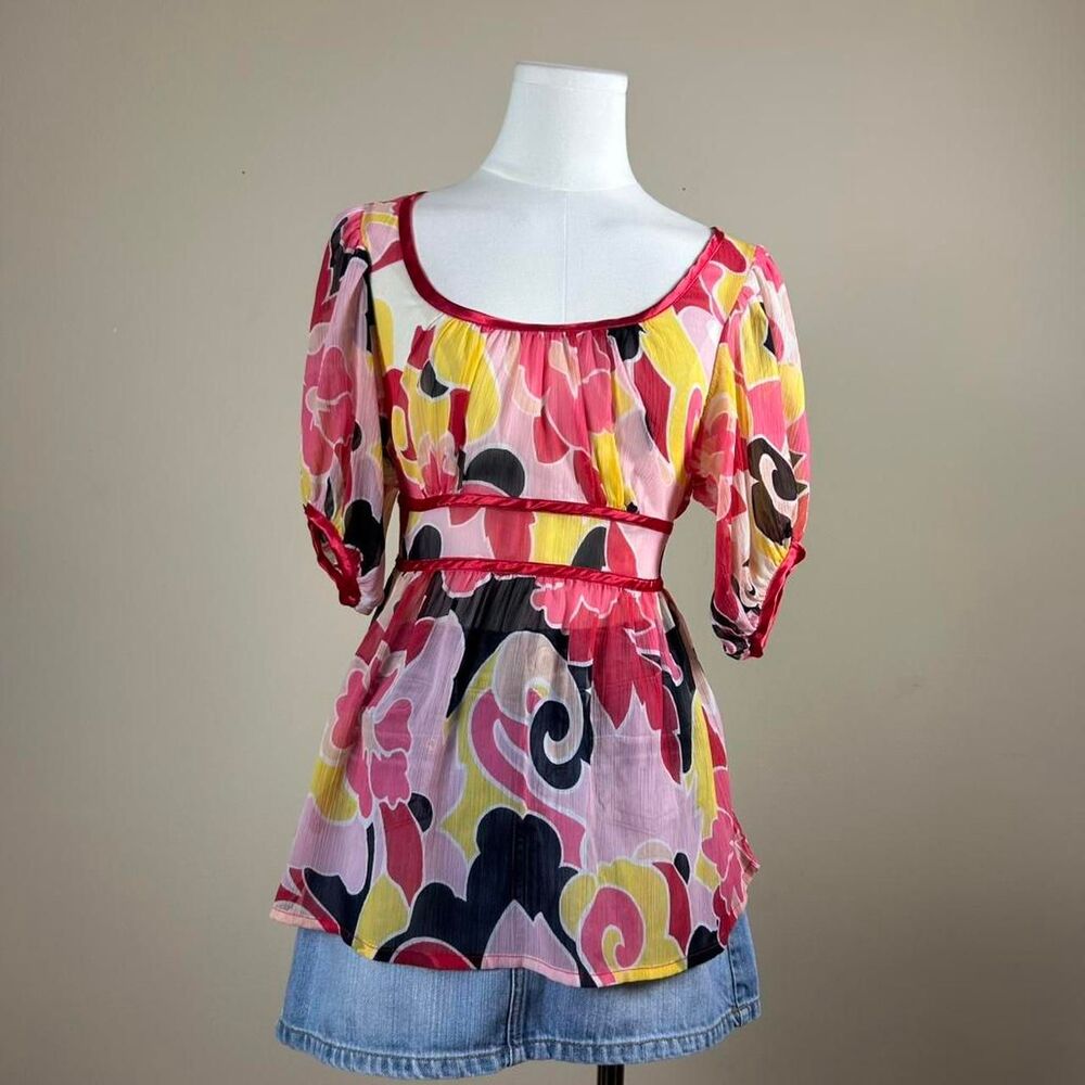 H&M Y2K Style Babydoll Tie Blouse